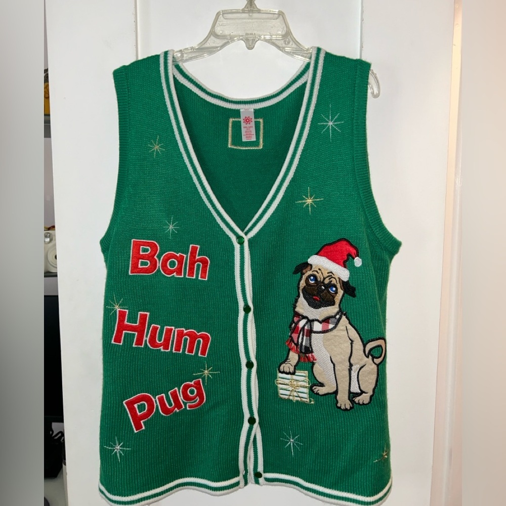 Green Pug Christmas Sweater Vest